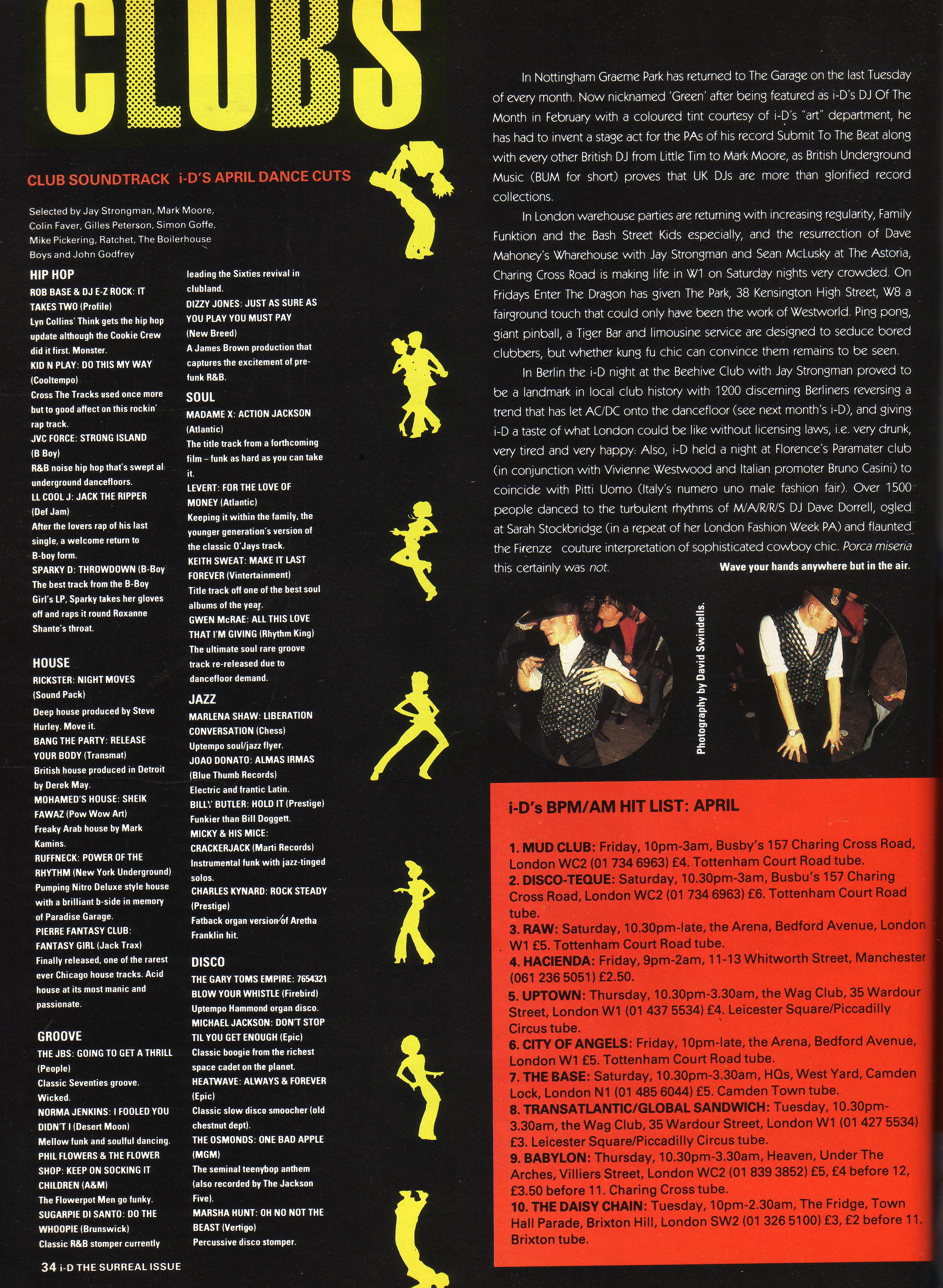 i-D, April, 1988, Acid House Piece, Acid, Club Listings, Test Pressing, Balearic, Balearic Beat, Disco, House, Mixes, Mellow, Culture, Fashion, Art, Design, The Face,