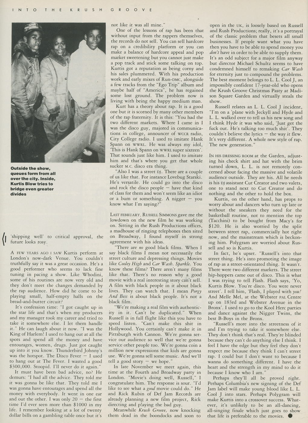The Face, February 1986, Krush Groove, LL Cool J, Kurtis Blow, Run DMC, hip-hop, Davy DMX, Doug E Fresh, Madison Square Gardens, Test Pressing, Balearic, Balearic Beat, Disco, House, Mixes, Mellow, Culture, Fashion, Art, Design, The Face,