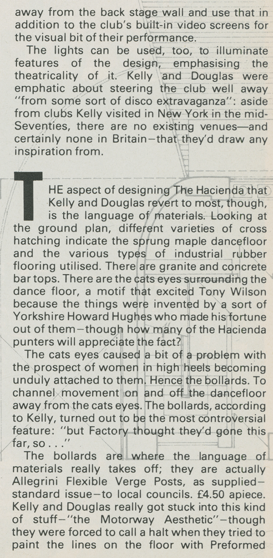 Factory, The Hacienda, Factory Records, Ben Kelly, Sandra Douglas, The Face, August, 1982, Manchester, Architecture, Design,