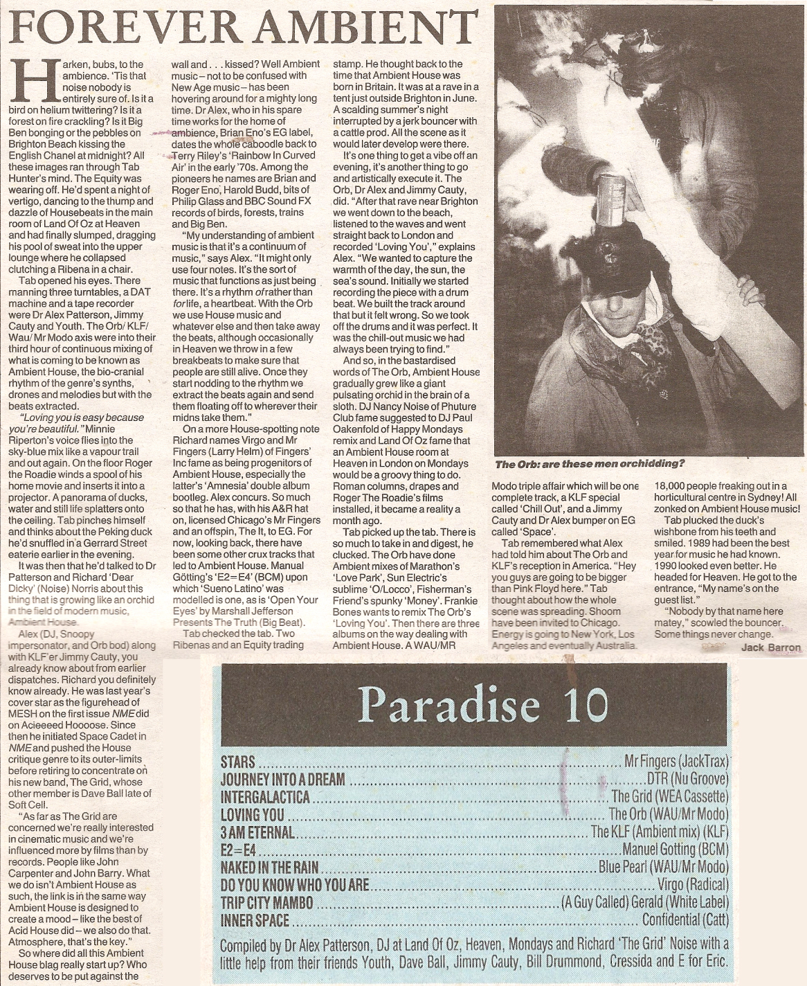 The Orb, NME, 1989, November, Forever Ambient, Piece, Test Pressing, Balearic, Balearic Beat, Disco, House, Mixes, Mellow, Culture, Fashion, Art, Design, The Face