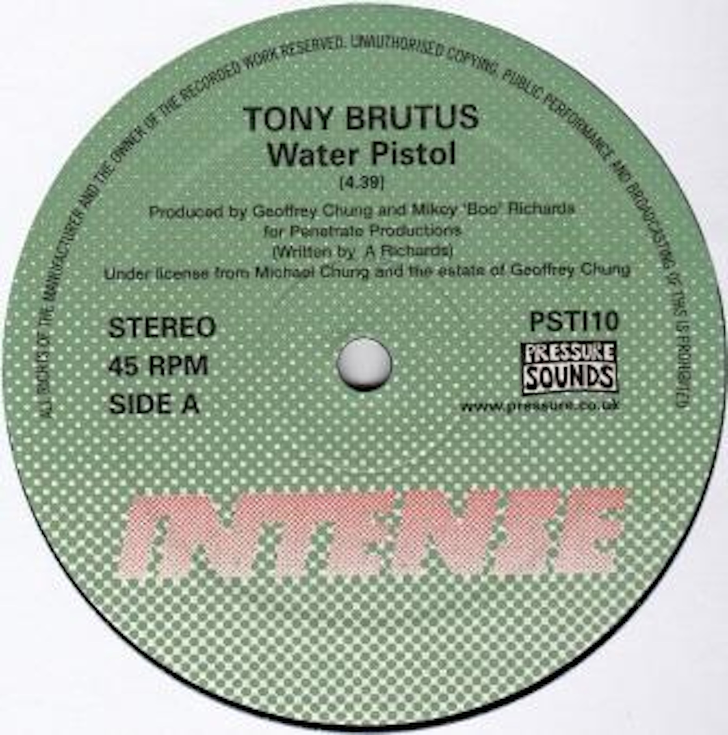 Tracks, On The Rebound, Tony Brutus, Test Pressing, Dr Rob, Pressure Sounds, Water Pistol, Intense