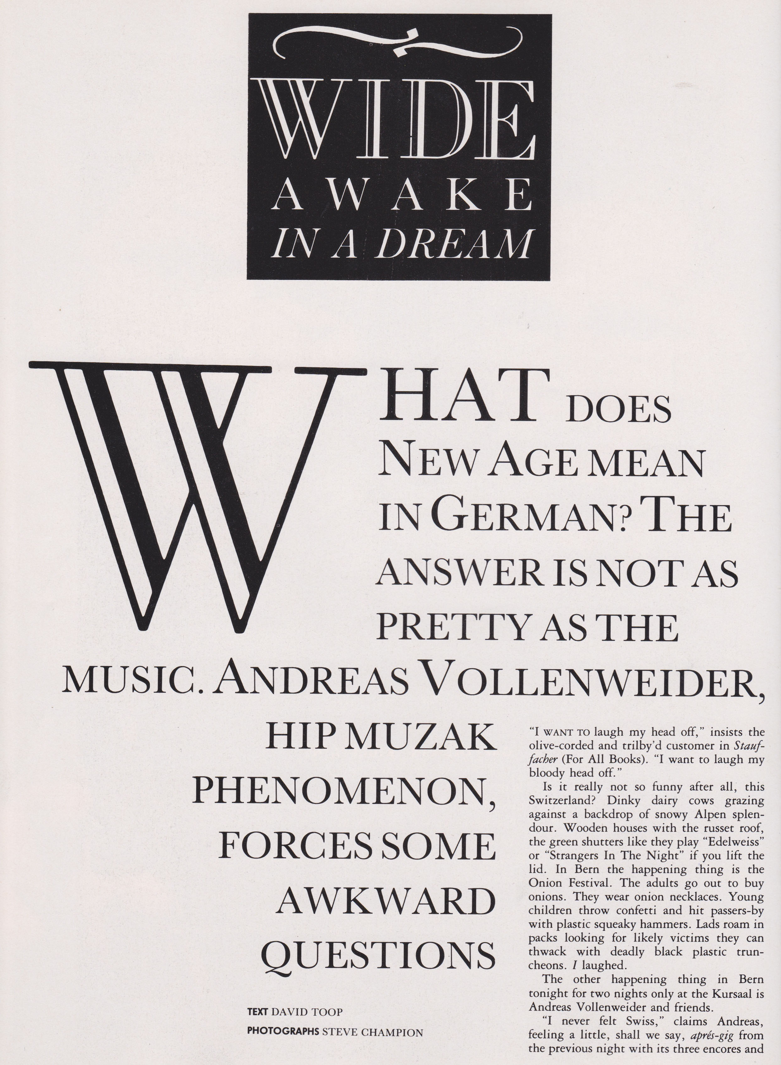 Andreas Vollenweider, The Face, January, 1987, David Toop, Steve Champion