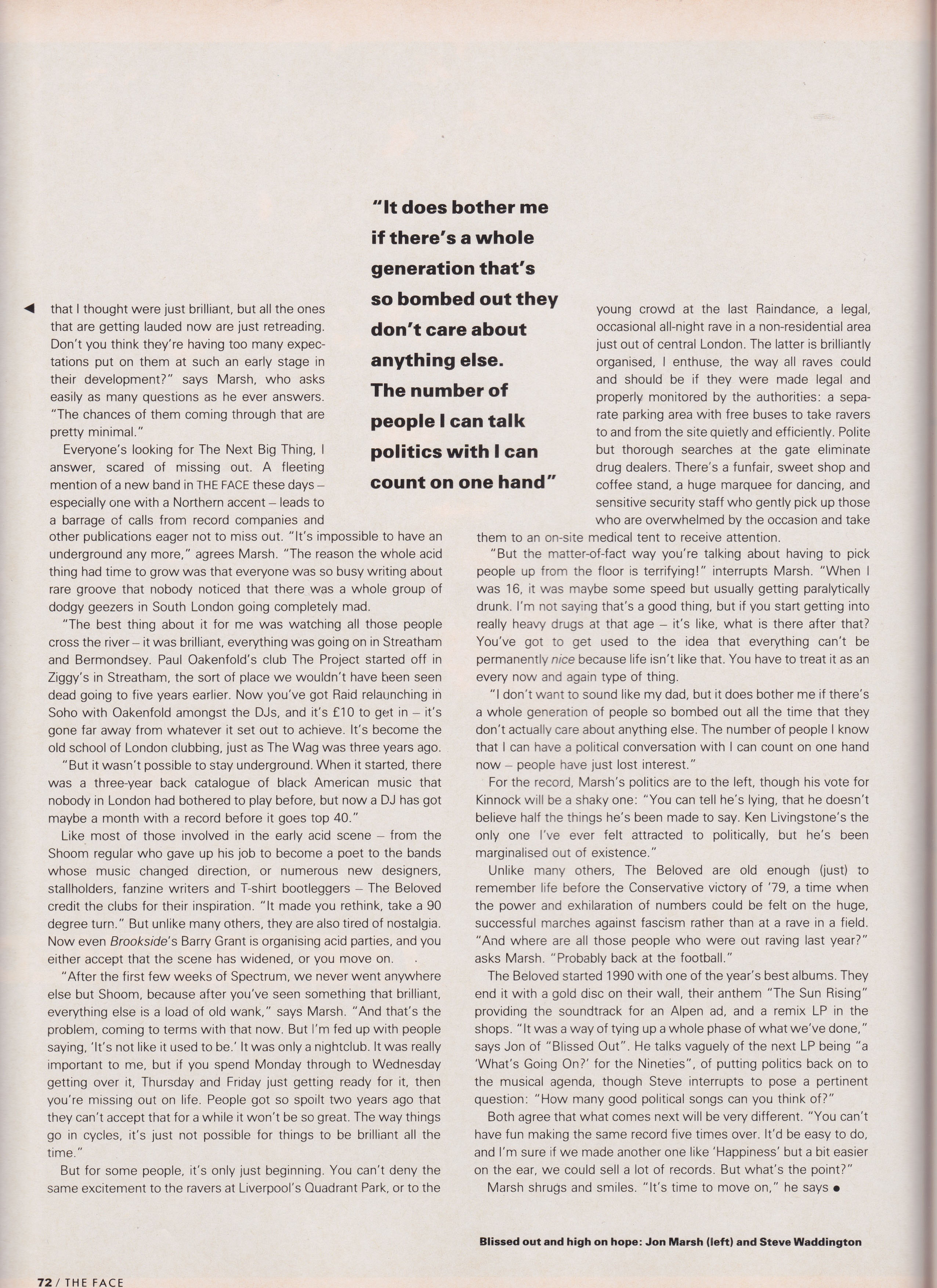 The Beloved, Interview, The Face, December, 1990, Sheryl Garratt