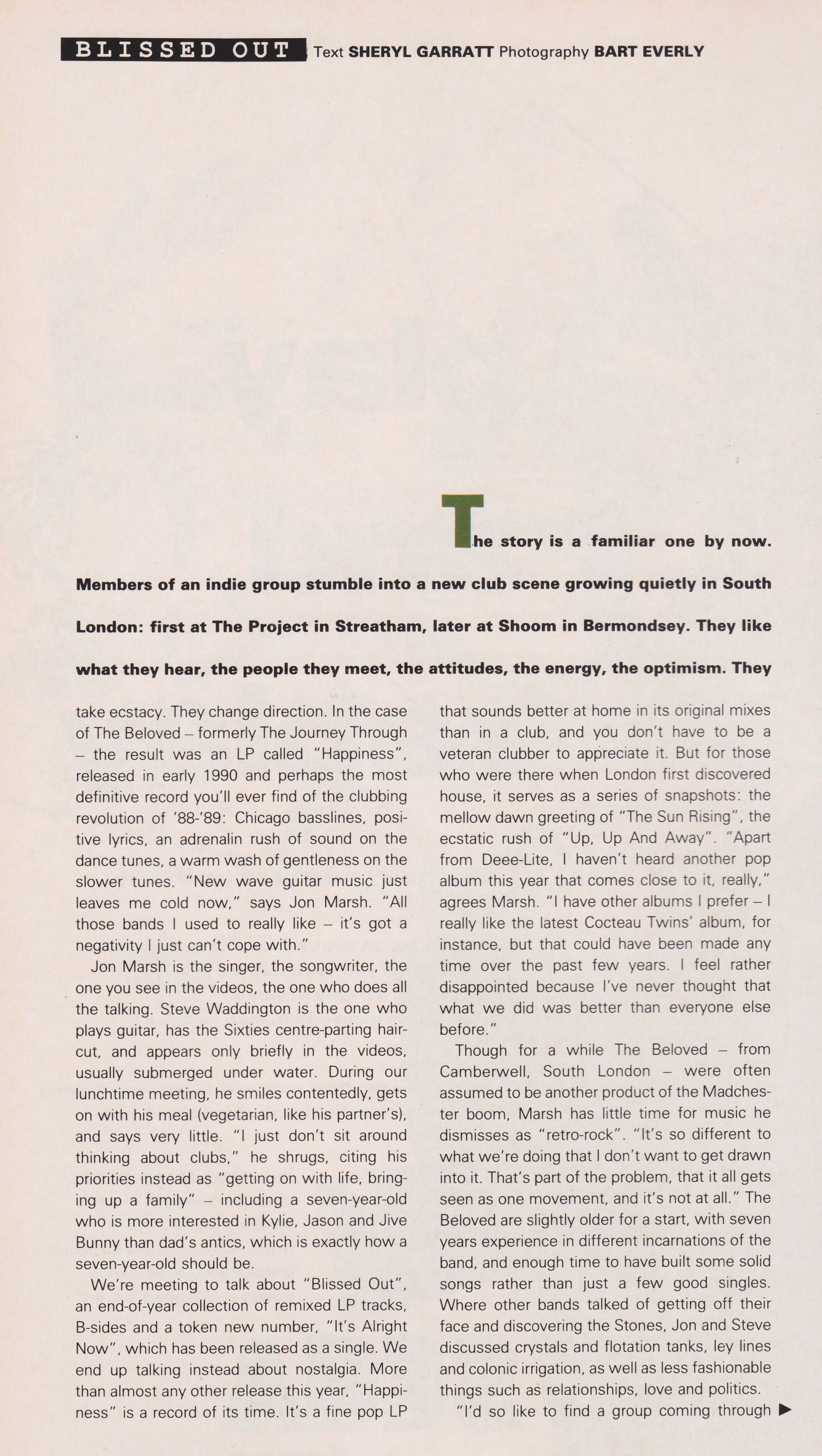 The Beloved, Interview, The Face, December, 1990, Sheryl Garratt