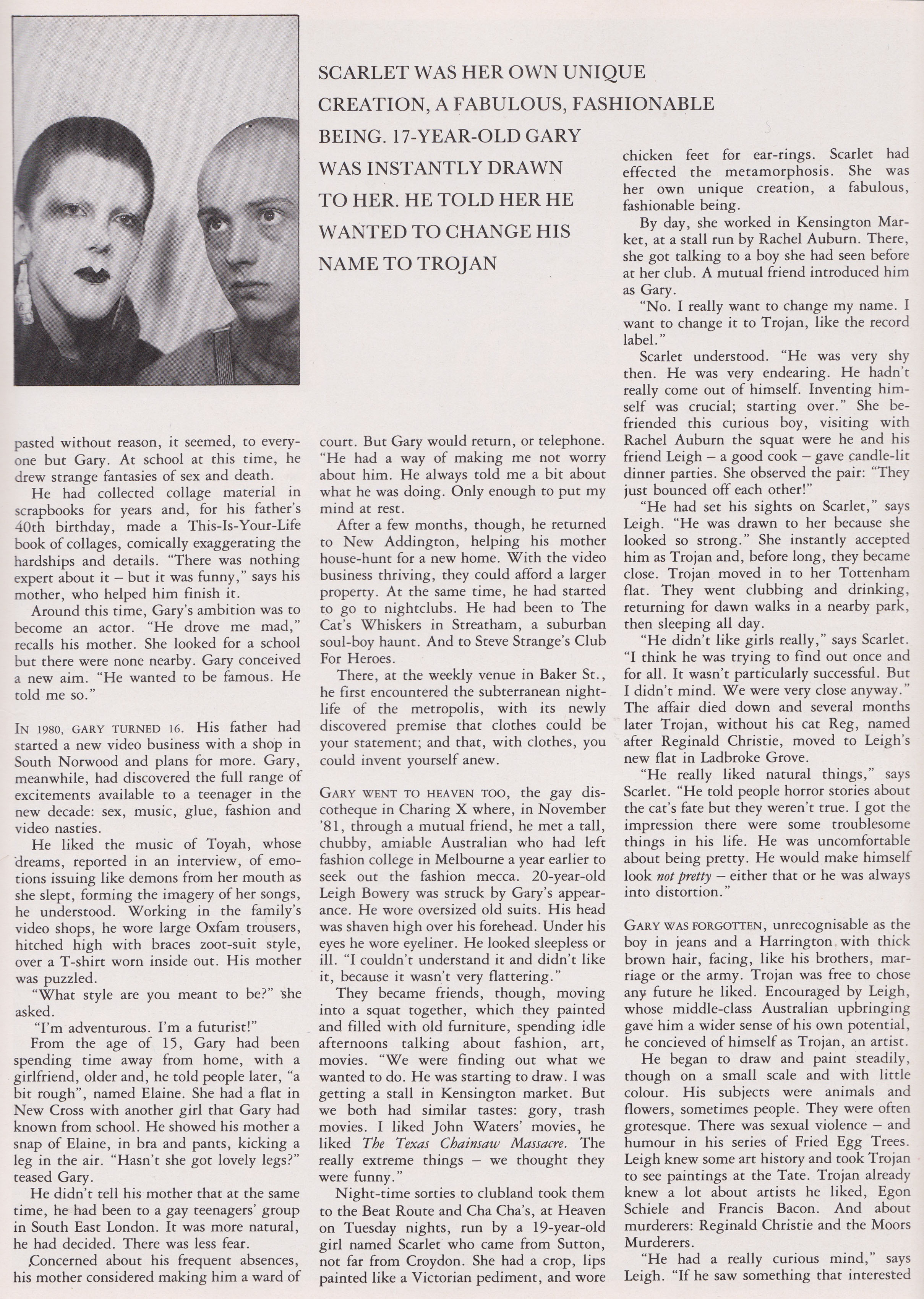 The Torjan Story, The Face, January, 1987, Leigh Bowery, Taboo, 