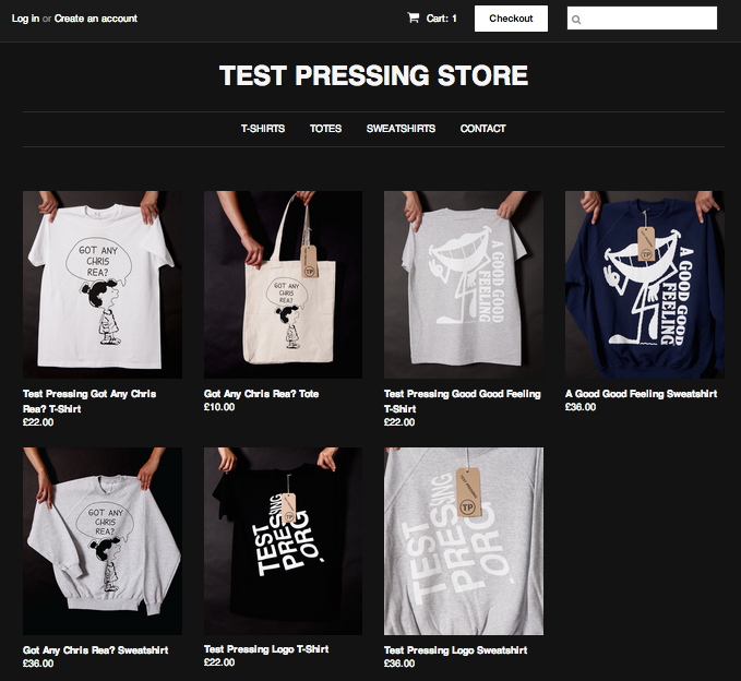 Test Pressing Store, T-Shirts, sweatshirts, totes, records
