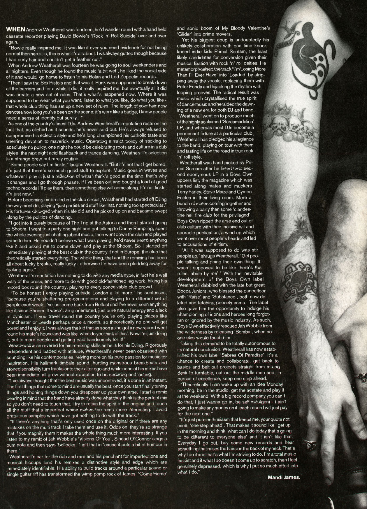 Andrew Weatherall, DJ, Producer, Interview, 1992, Mixmag, Boy's Own, 
